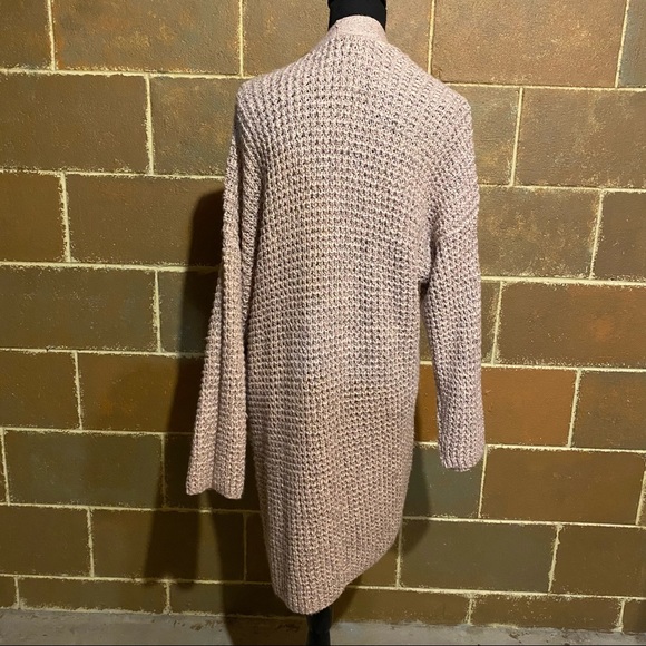 AEO Chunky Knit Long Duster Open Front Dusty Rose Pink Sweater Women's L Large - Picture 5 of 8